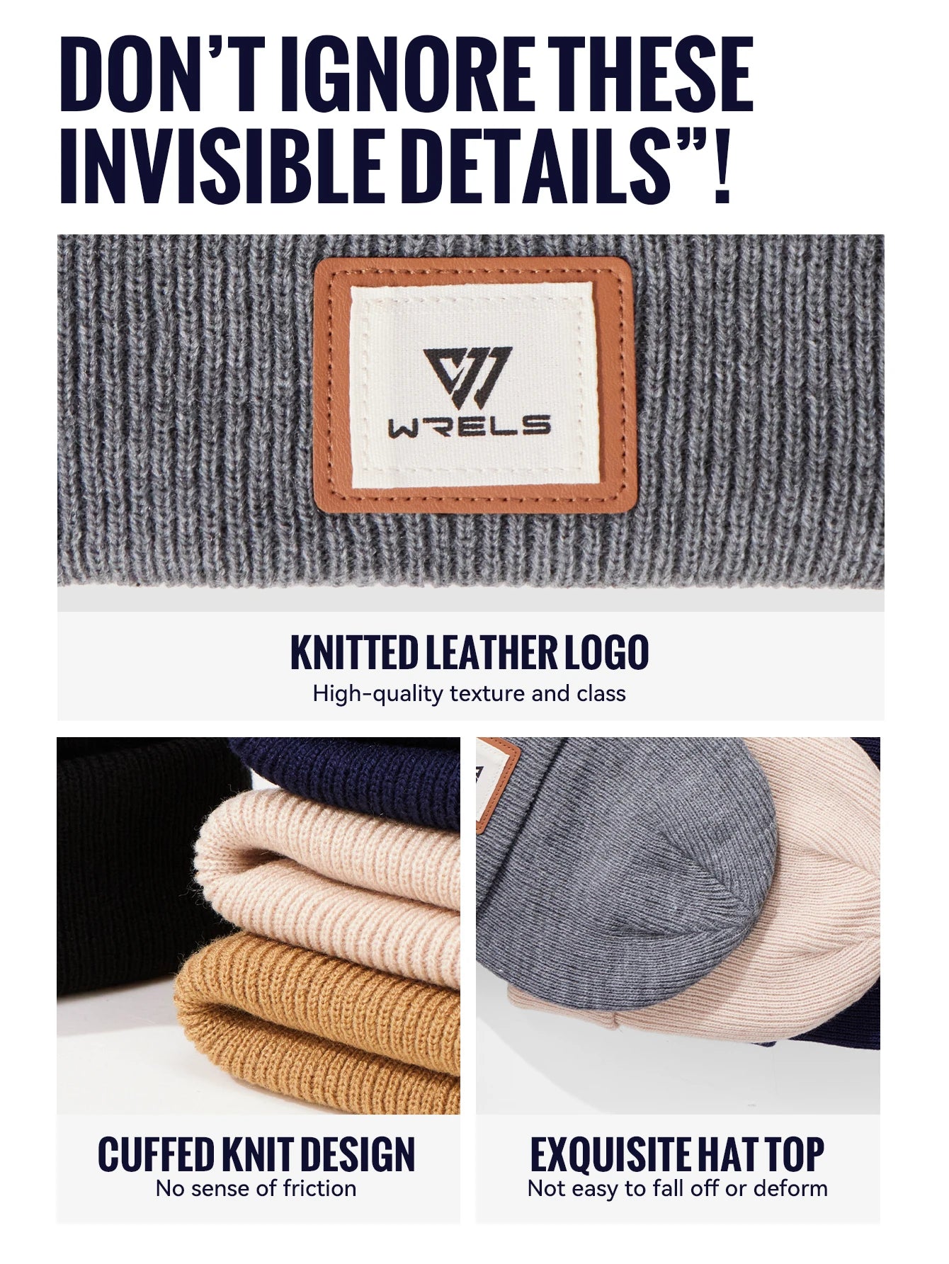 WRELS Warm Beanie Knit Hat Lightweight Fleece Lined Beanie Warm Winter Running Cap Knit Cuffed Cap Outdoor Beanie Cap Sports Hat