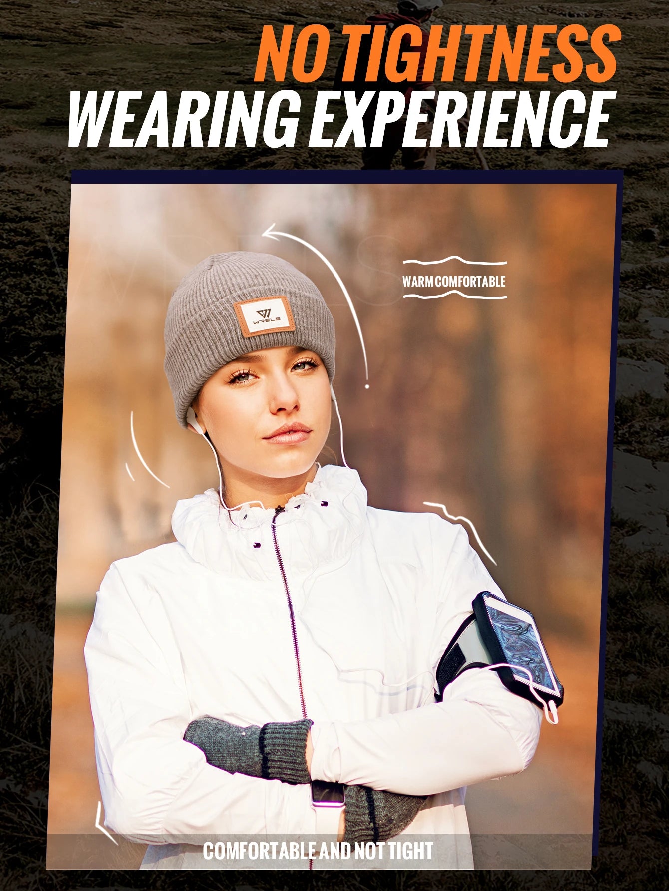 WRELS Warm Beanie Knit Hat Lightweight Fleece Lined Beanie Warm Winter Running Cap Knit Cuffed Cap Outdoor Beanie Cap Sports Hat