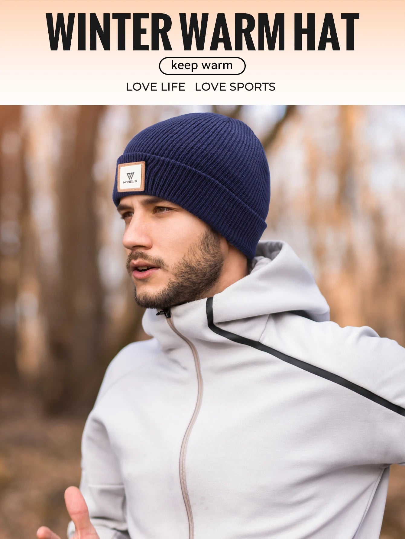 WRELS Warm Beanie Knit Hat Lightweight Fleece Lined Beanie Warm Winter Running Cap Knit Cuffed Cap Outdoor Beanie Cap Sports Hat