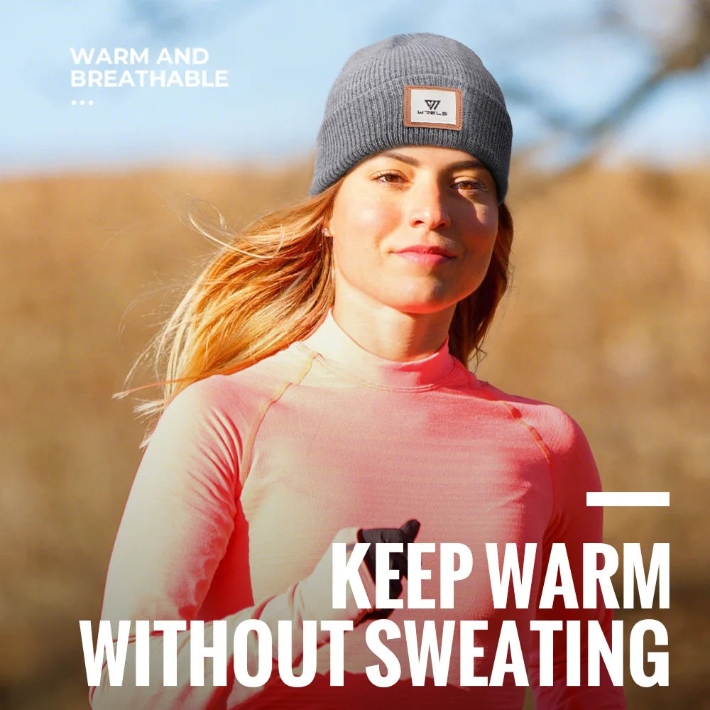WRELS Warm Beanie Knit Hat Lightweight Fleece Lined Beanie Warm Winter Running Cap Knit Cuffed Cap Outdoor Beanie Cap Sports Hat