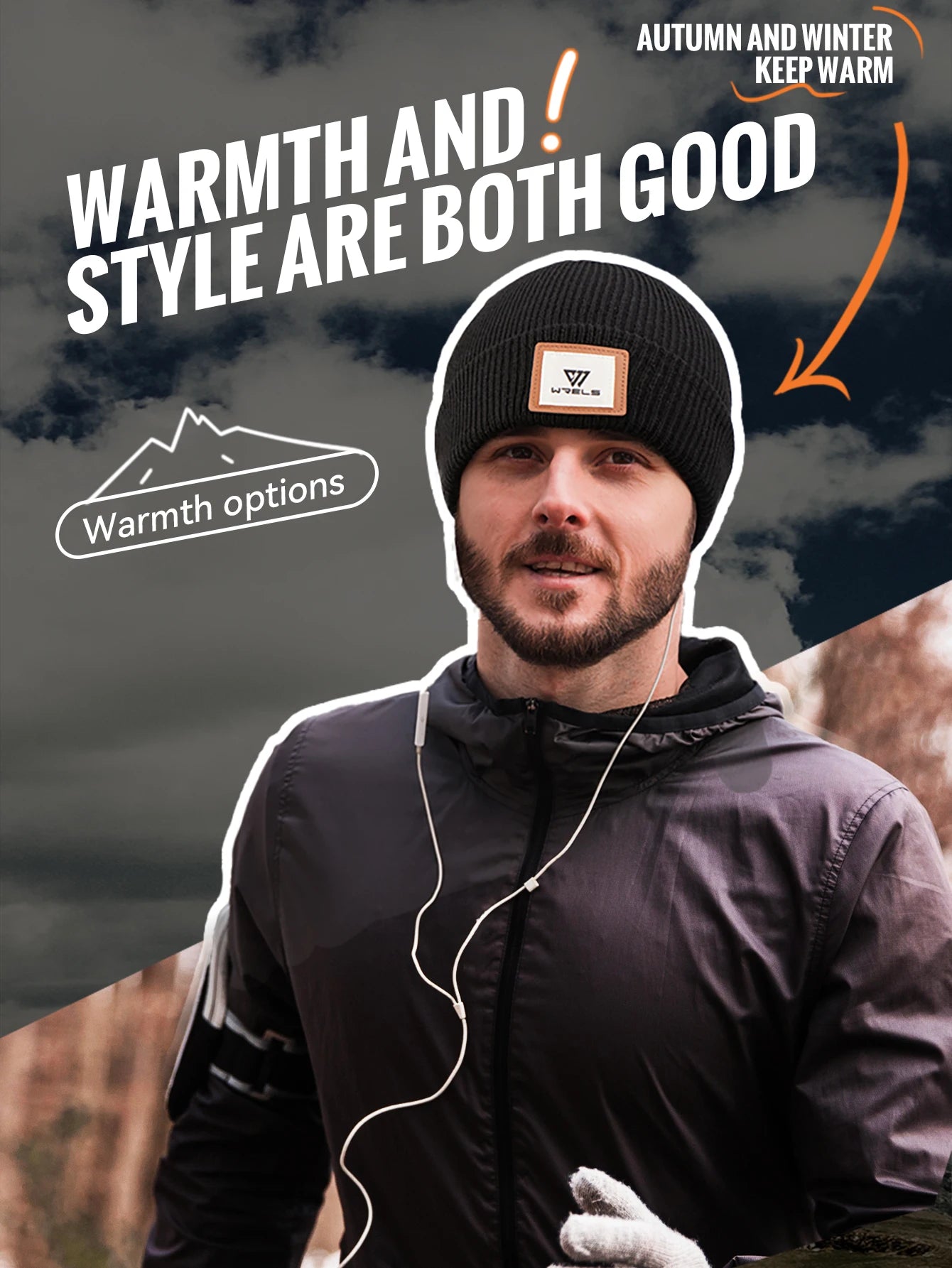 WRELS Warm Beanie Knit Hat Lightweight Fleece Lined Beanie Warm Winter Running Cap Knit Cuffed Cap Outdoor Beanie Cap Sports Hat