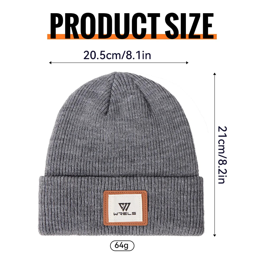 WRELS Warm Beanie Knit Hat Lightweight Fleece Lined Beanie Warm Winter Running Cap Knit Cuffed Cap Outdoor Beanie Cap Sports Hat