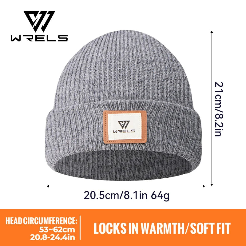 WRELS Warm Beanie Knit Hat Lightweight Fleece Lined Beanie Warm Winter Running Cap Knit Cuffed Cap Outdoor Beanie Cap Sports Hat