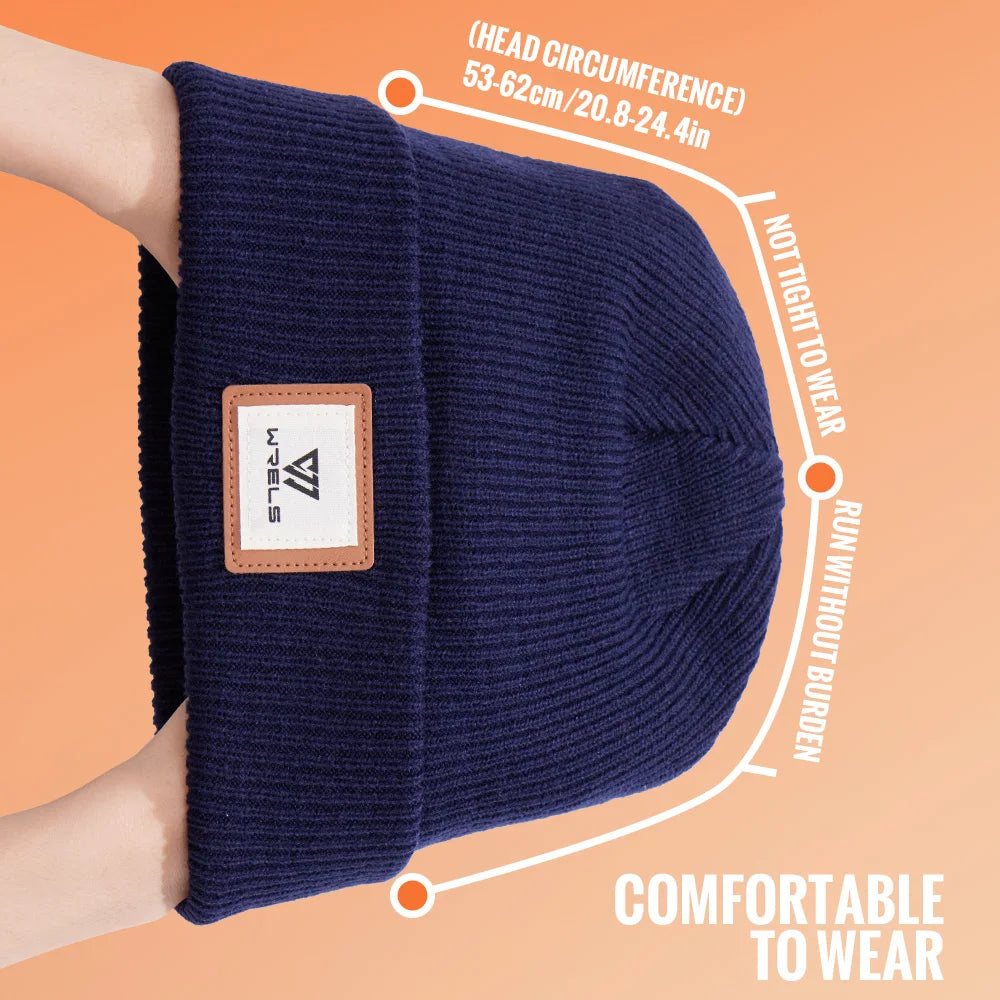 WRELS Warm Beanie Knit Hat Lightweight Fleece Lined Beanie Warm Winter Running Cap Knit Cuffed Cap Outdoor Beanie Cap Sports Hat